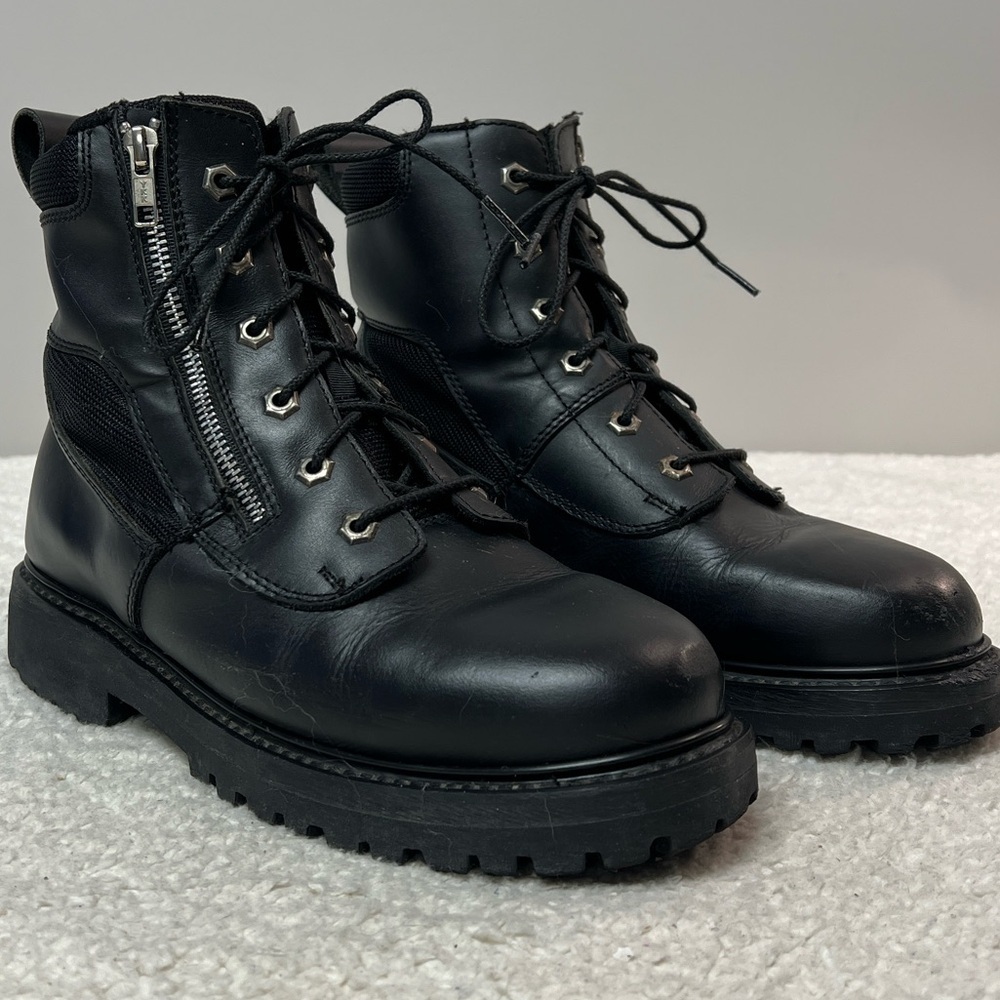 Motorcycle Boots Black Lace & Zip Oil Resistant Sole Leather Men's Size: 8.5 - Picture 2 of 9